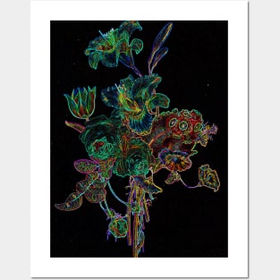 Black Panther Art - Flower Bouquet with Glowing Edges 5 Posters and Art